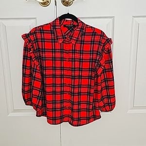 Sugarlips Red Plaid 3/4 Sleeve Blouse, Size Small, Perfect for Christmas